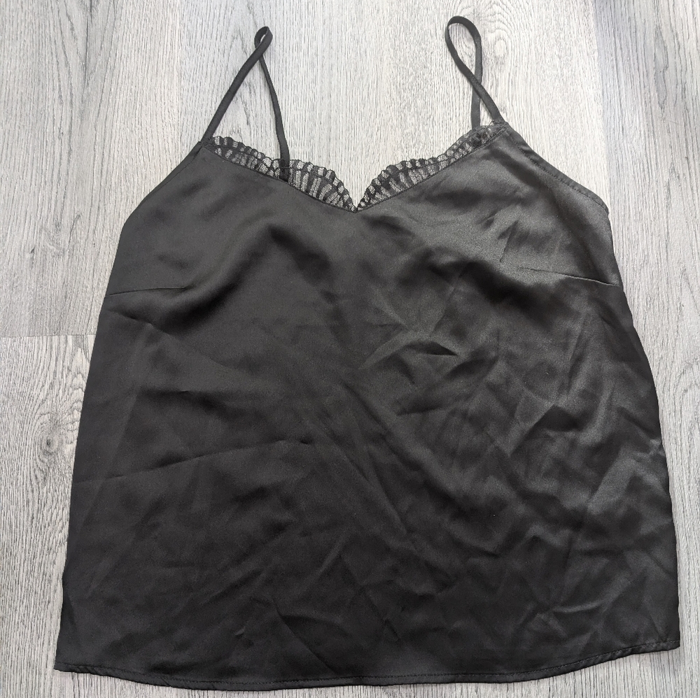 Kiabi Black Satin Lace Camisole Y2K Lingerie Cami Top S